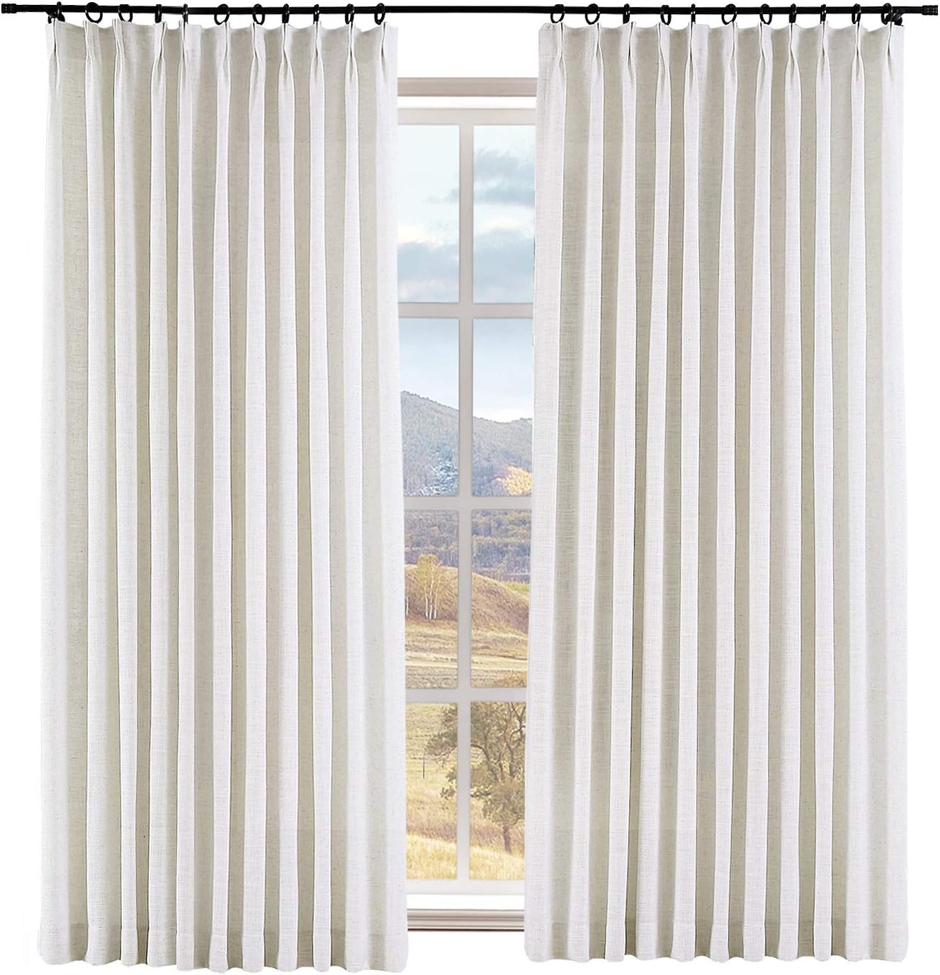 Macochico Cortinas opacas de lino sintético de 52 pulgadas de ancho x 96 pulgadas de largo, panel de cortinas plisadas para dormitorio, aulas,