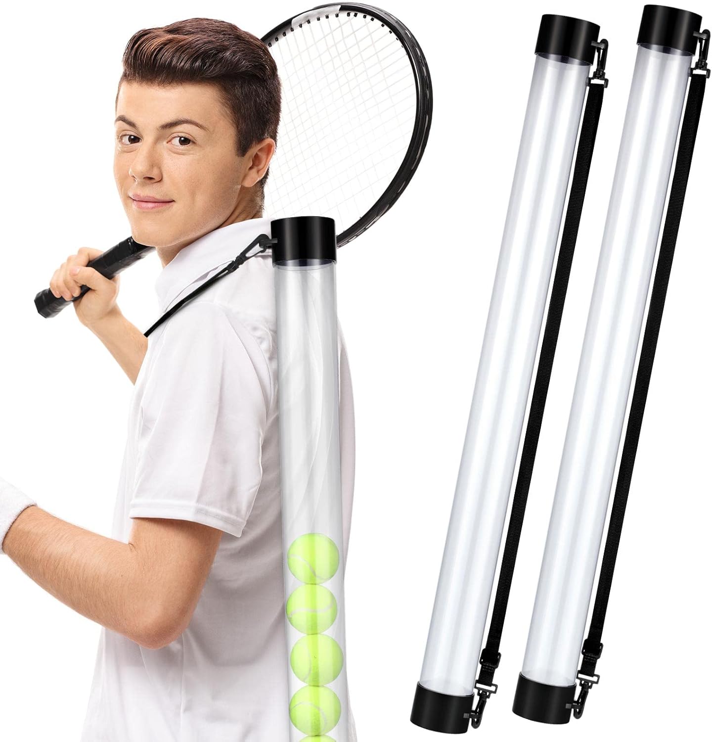 2 piezas de tubo de recogida de pelota de tenis con correa para el hombro, coleccionista de pelotas de tenis, soporte para pelota de tenis, 15
