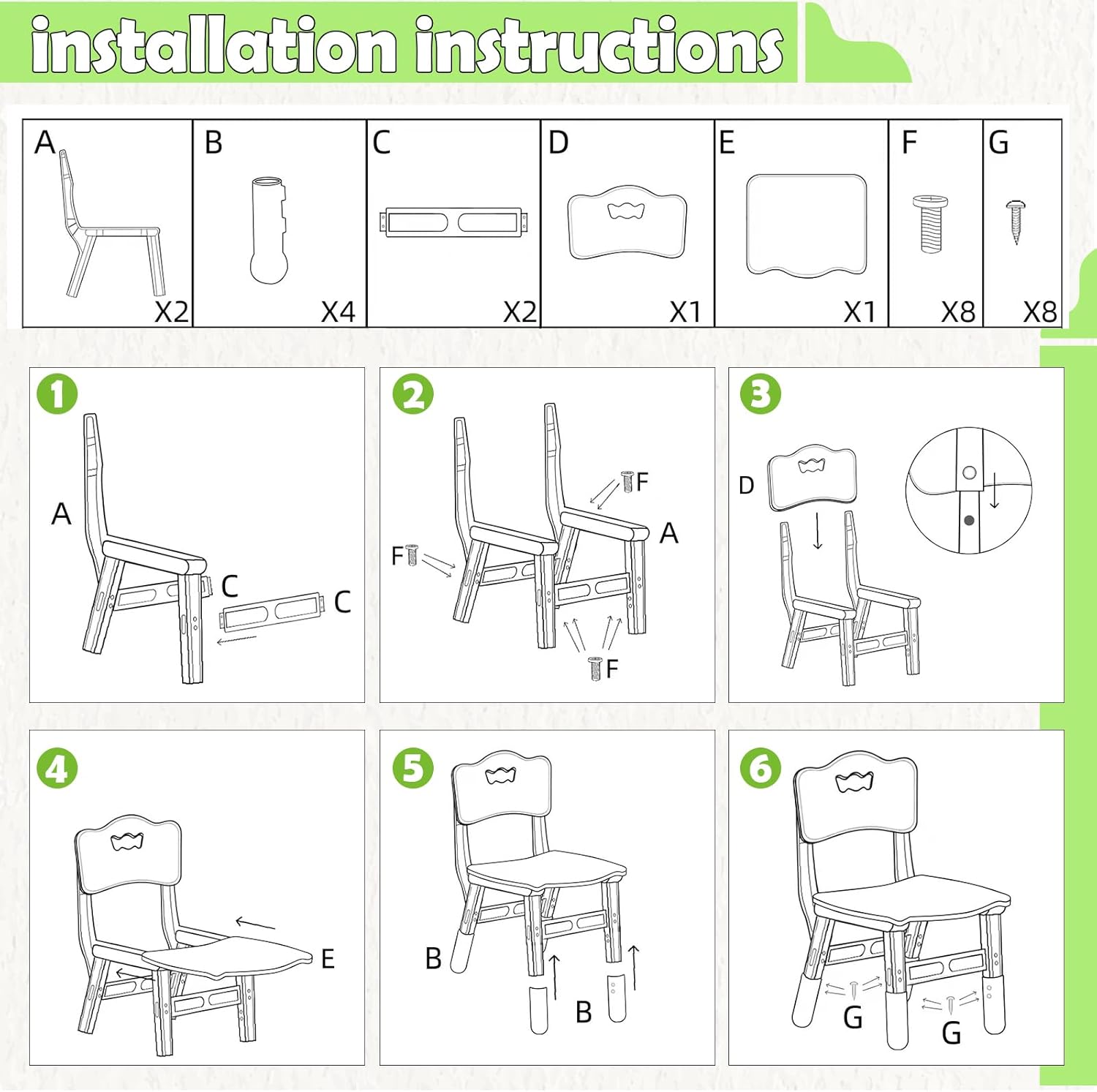Paquete de 2 sillas ajustables para niños, juego de asientos de plástico para niños, sillas de altura para niños, sillas de estudio para niños y