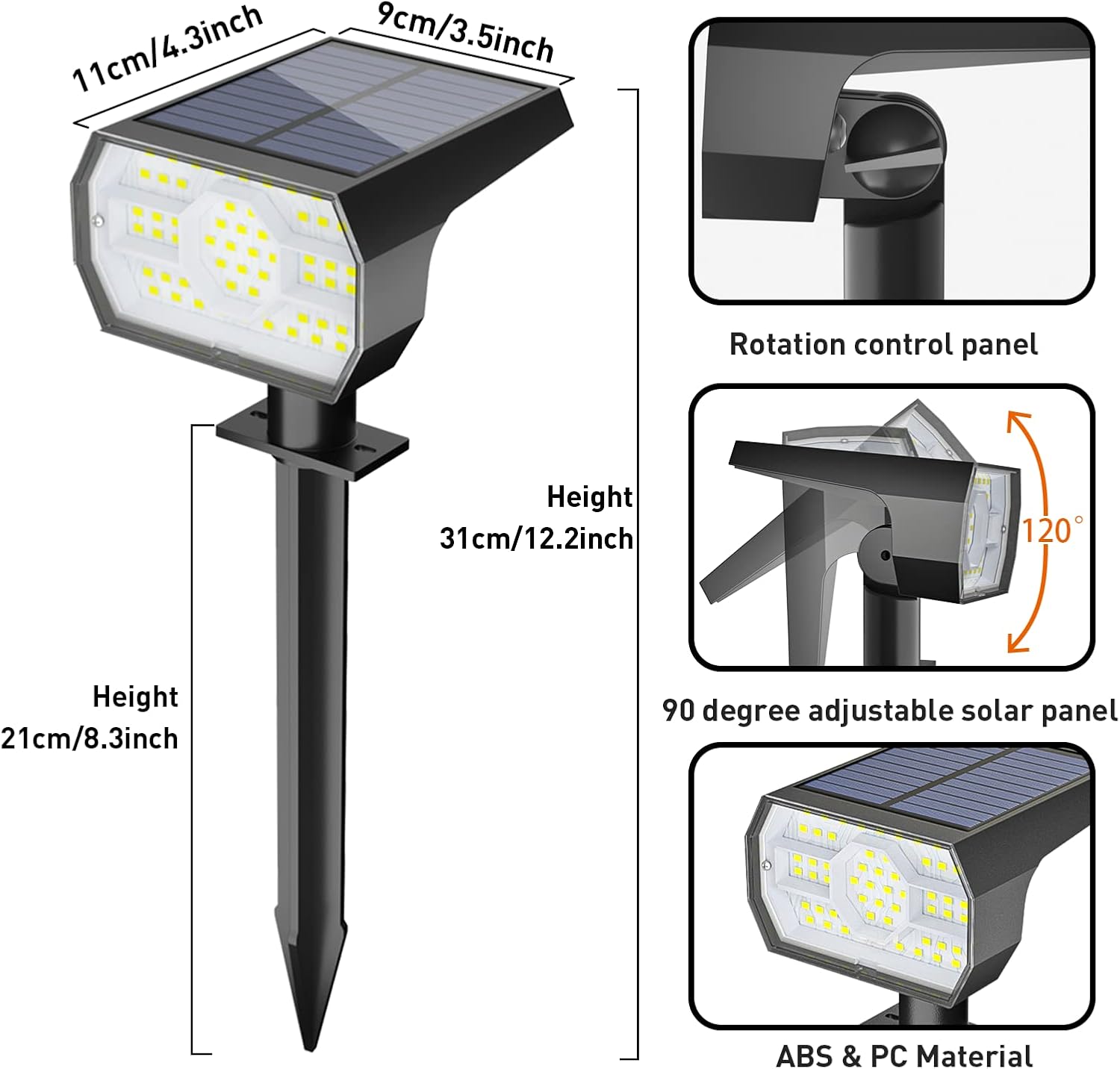 NYMPHY Solar Lights Outdoor Waterproof IP68, 56 LED 3 Lighting Modes Solar Powered Garden Yard Spot Solar Lights for Outside Landscape- 6 Pack (Cool