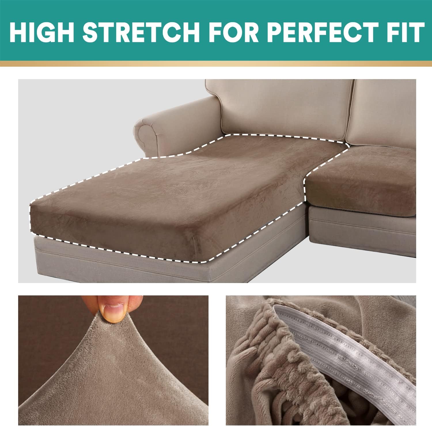 OKYUK Fundas para sofá modular, 4 fundas de cojín de terciopelo para sofá, en forma de L, funda de diván para sofá, protector elástico de muebles
