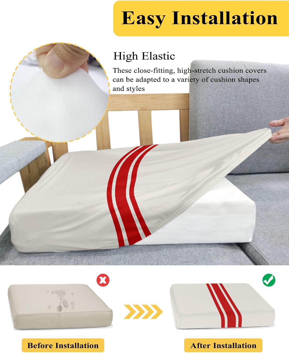 TOUBE Funda de sofá para sofá de 3 cojines, 1 pieza, Feliz Navidad, invierno, vacaciones, retro, rayas rojas, funda elástica duradera para sala de