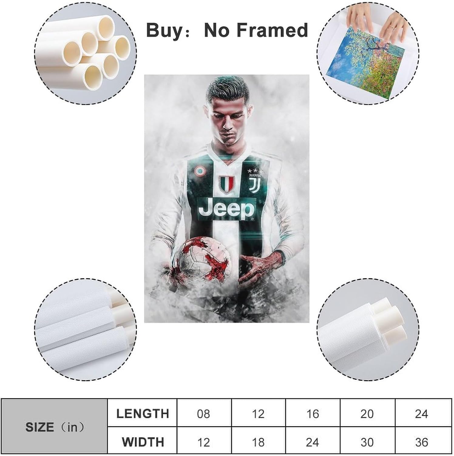 VCLUST Cristiano Ronaldo – Póster de fútbol para decoración de pared, lienzo estético para decoración de dormitorio, 16 x 24 pulgadas, 3