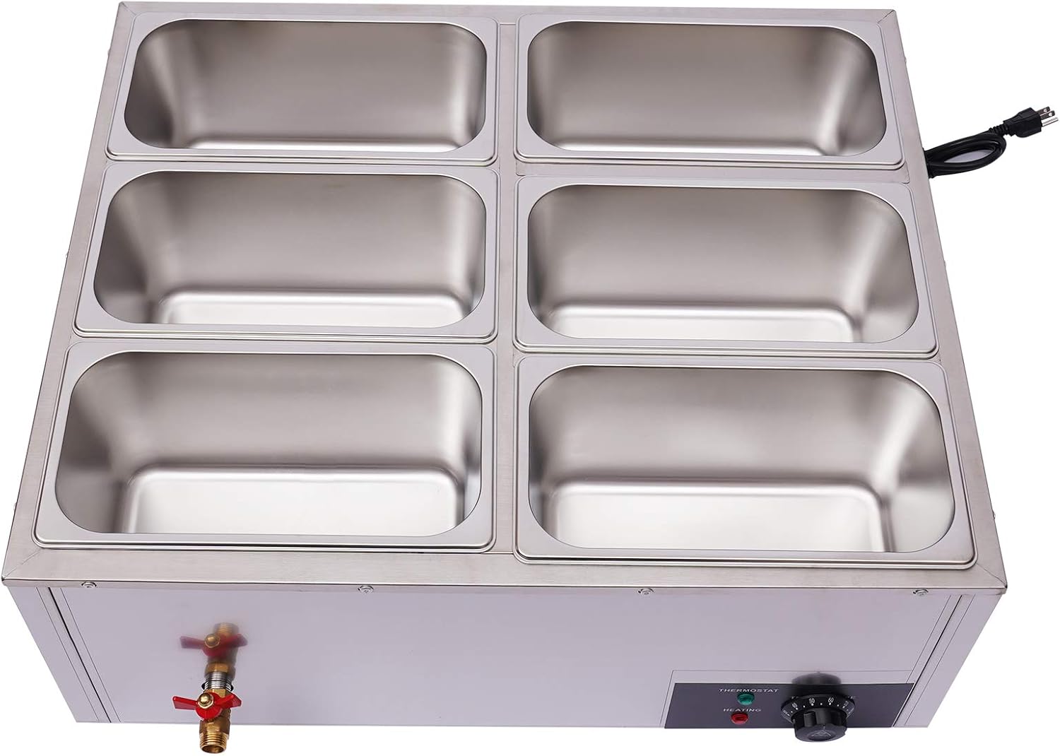 Calentador de alimentos eléctrico comercial de 6 bandejas, 110 V, 850 W, acero inoxidable, Bain-Marie, para encimera de bufé, vaporizador de vapor,