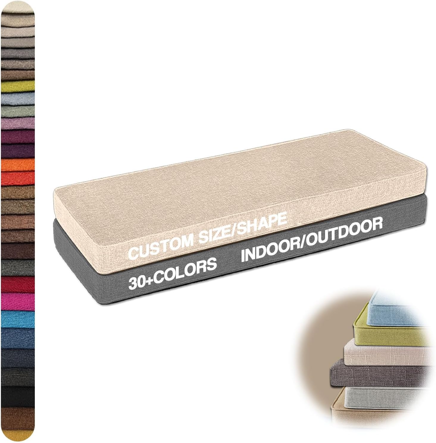 Cojines de banco para muebles de interior, cojines personalizados antideslizantes para asiento de ventana, almohadilla de asiento larga para patio,