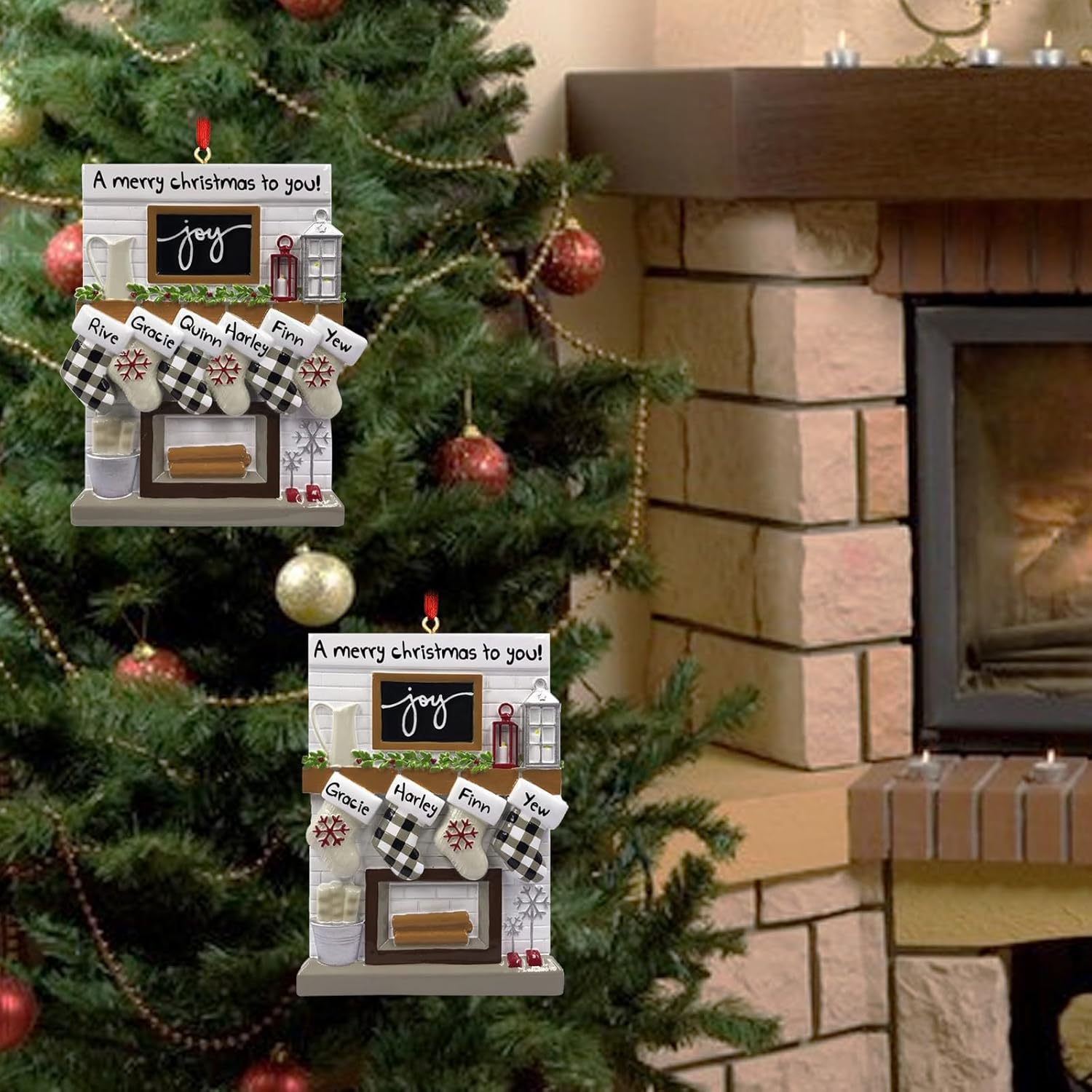 Adornos de Navidad personalizados 2023, repisa de chimenea, familia de 23456 nombres de miembros de la familia Joy para decoraciones de árbol de