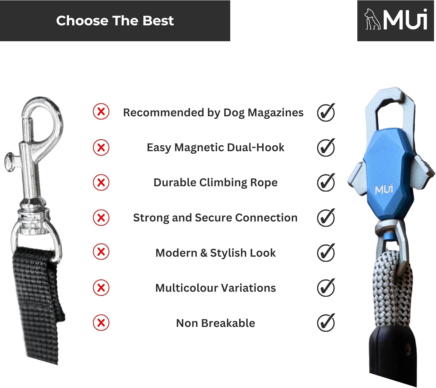 MUI – Correas magnéticas para perros grandes, resistente, correa de perro de 6 pies con fácil conexión de doble gancho, funciona con cualquier