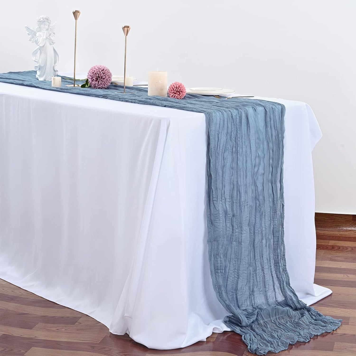 6 piezas de camino de mesa de gasa azul polvoriento de 10 pies, camino de mesa de gasa para boda, recepción, despedida de soltera, fiesta de