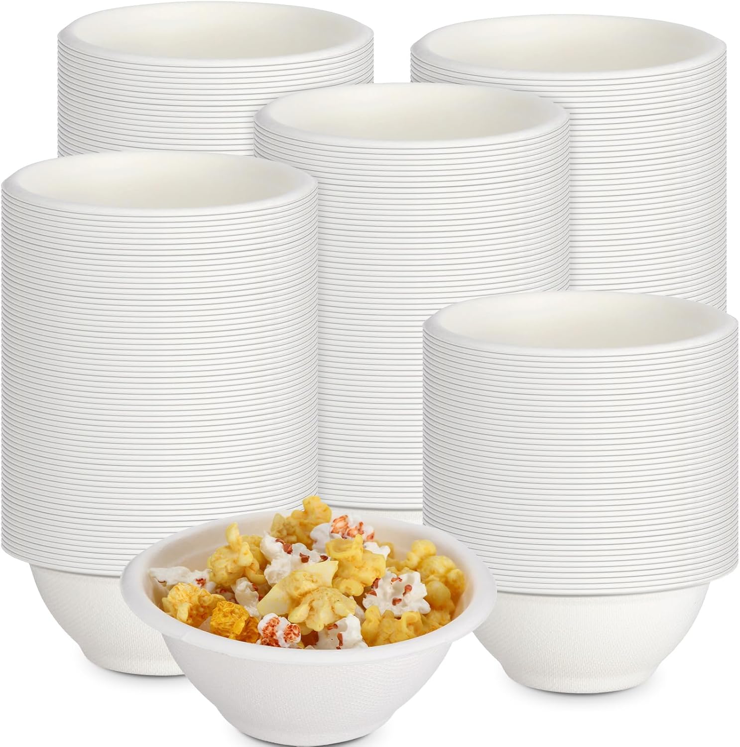 Paquete de 500 cuencos de papel desechables de 9 onzas, cuencos de sopa para alimentos, tazones de fibra de bagazo natural para salsa, ensalada,