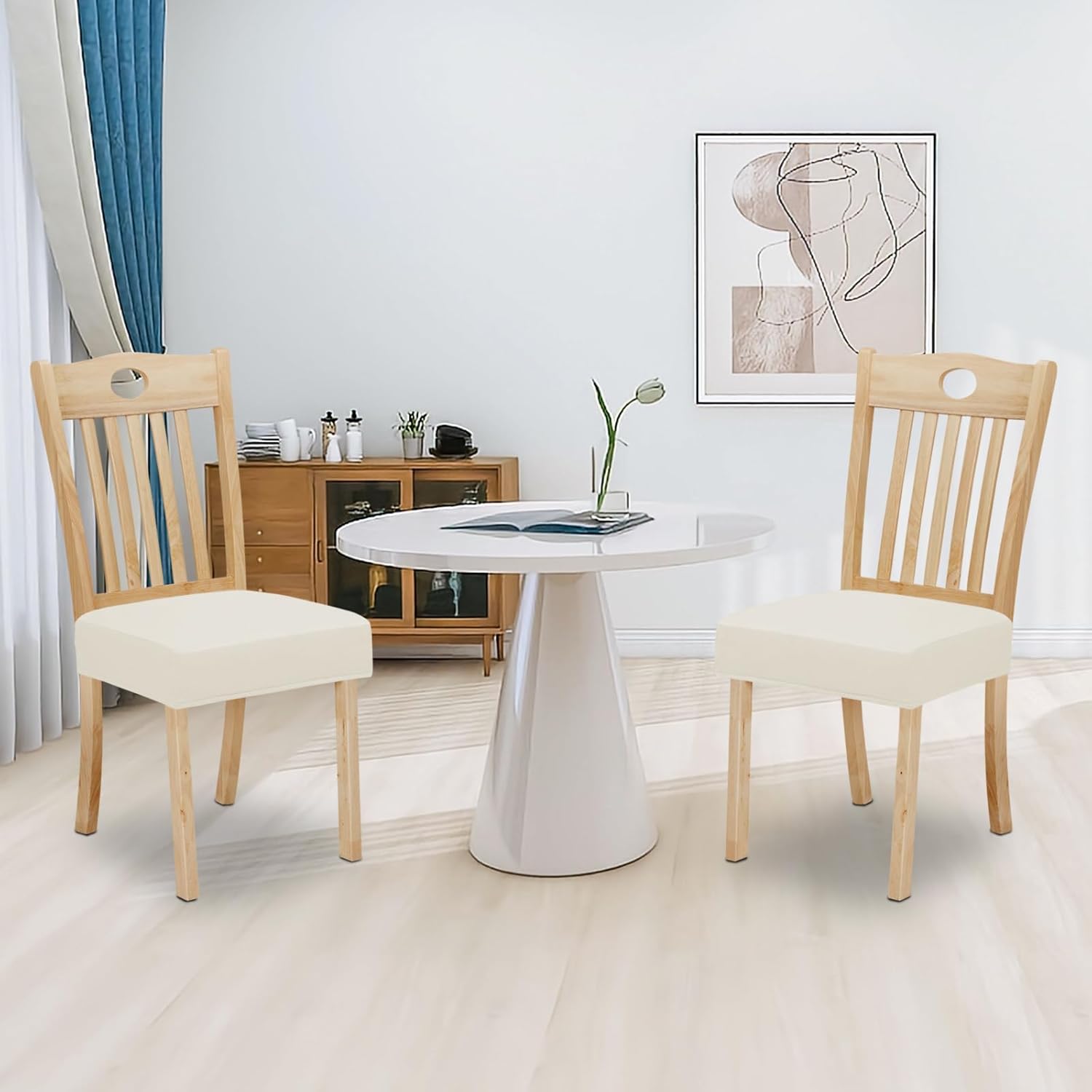 Easy-Going Juego de 2 fundas de asiento 100% impermeables para sillas de comedor, fundas de asiento elásticas protectoras extraíbles y lavables,