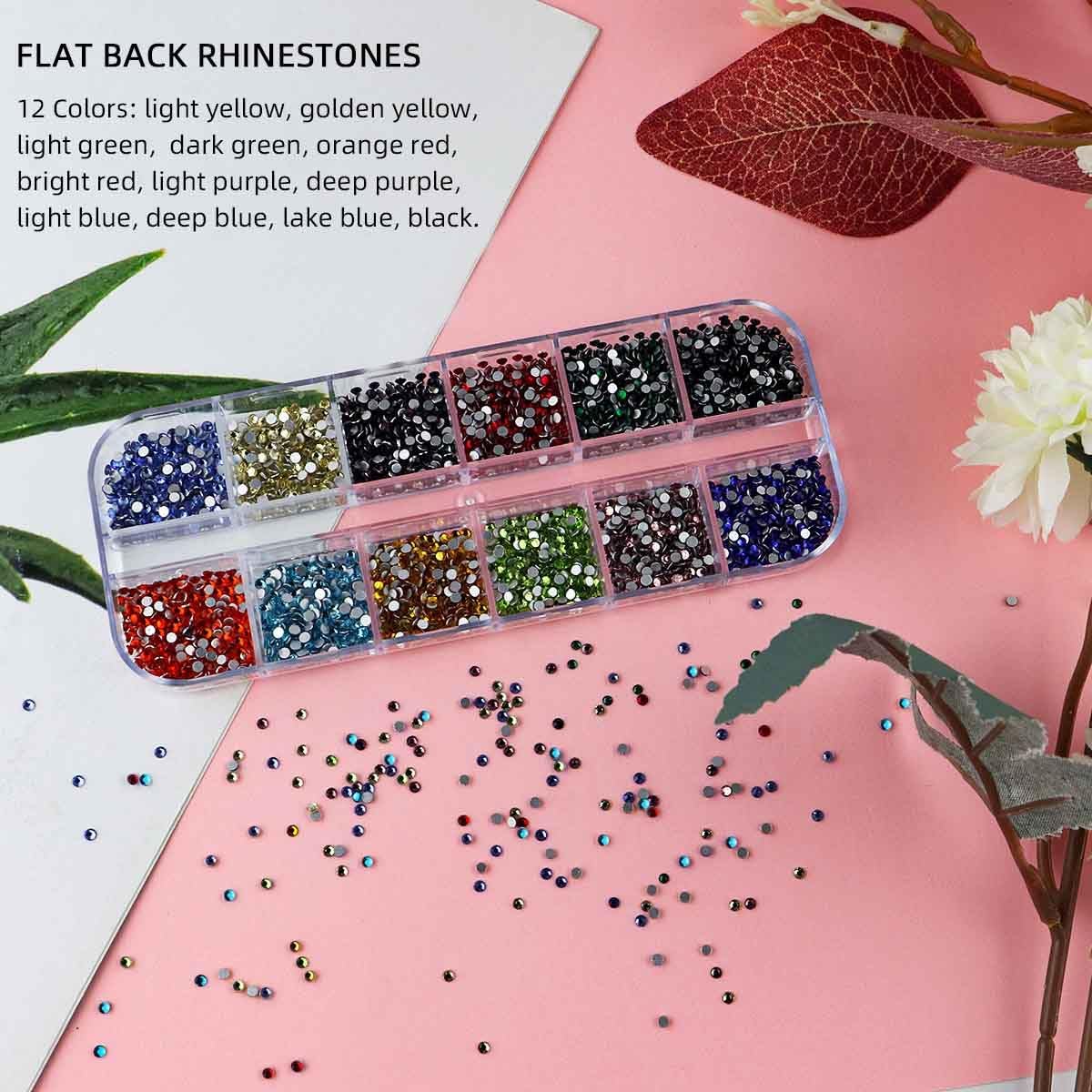 2400 diamantes de imitación con parte trasera plana, gemas de cristal redondas de colores para arte de uñas y maquillaje facial, diamantes de