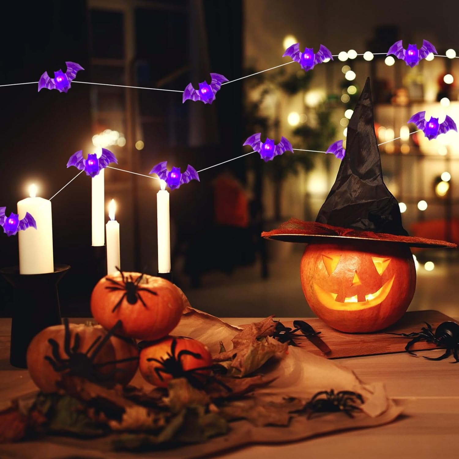Luces de Halloween que funcionan con pilas, 30 luces LED moradas de 10 pies con función de temporizador, 6 horas encendidas y 18 horas apagadas,