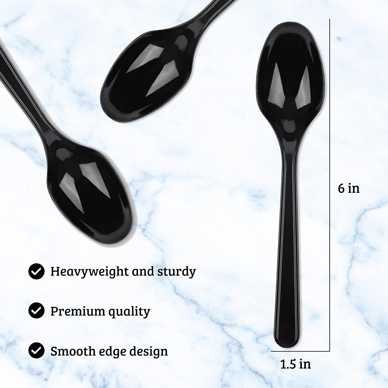 PlasticPro Juego de 100 cucharas de plástico pesadas, cucharas desechables negras, juego de cubiertos de plástico