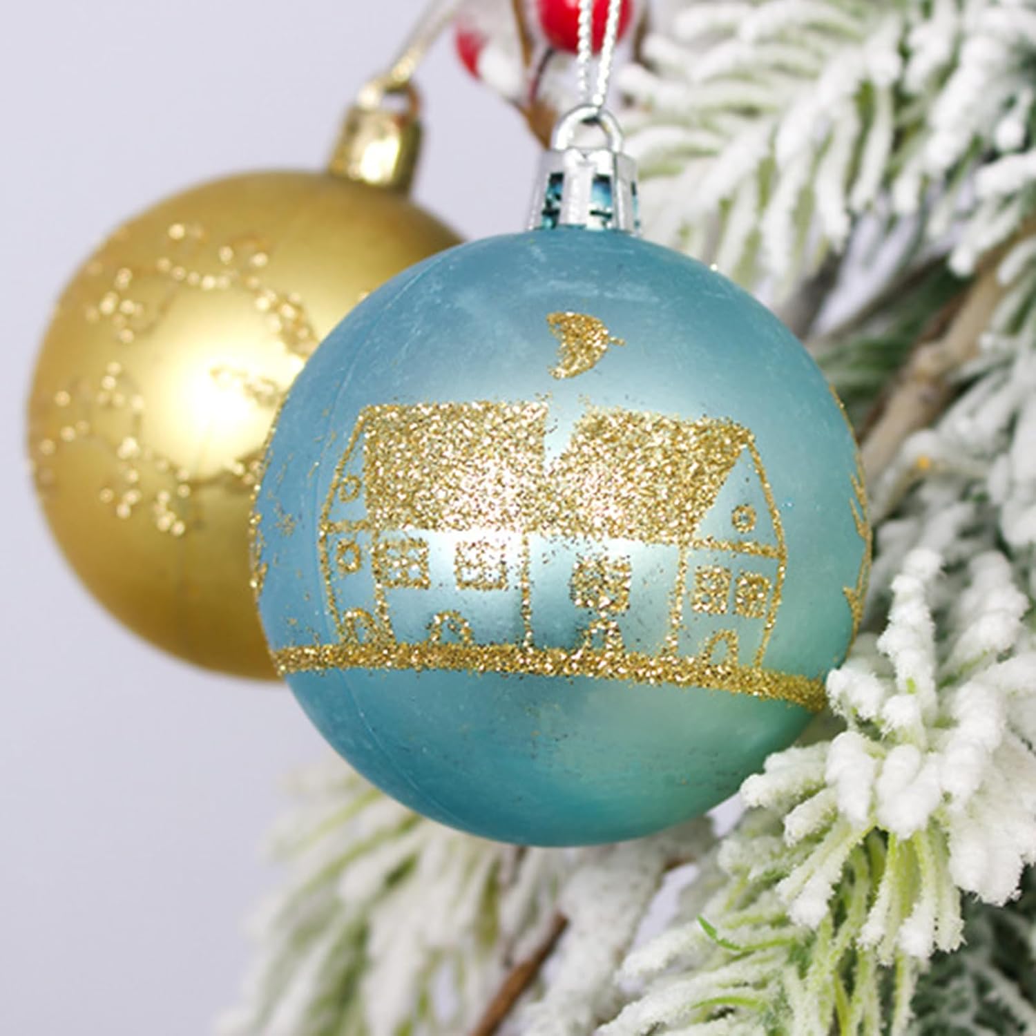 44 bolas de Navidad para decorar el árbol de Navidad, adornos colgantes de Navidad brillantes, adornos colgantes de Navidad negro y dorado (azul