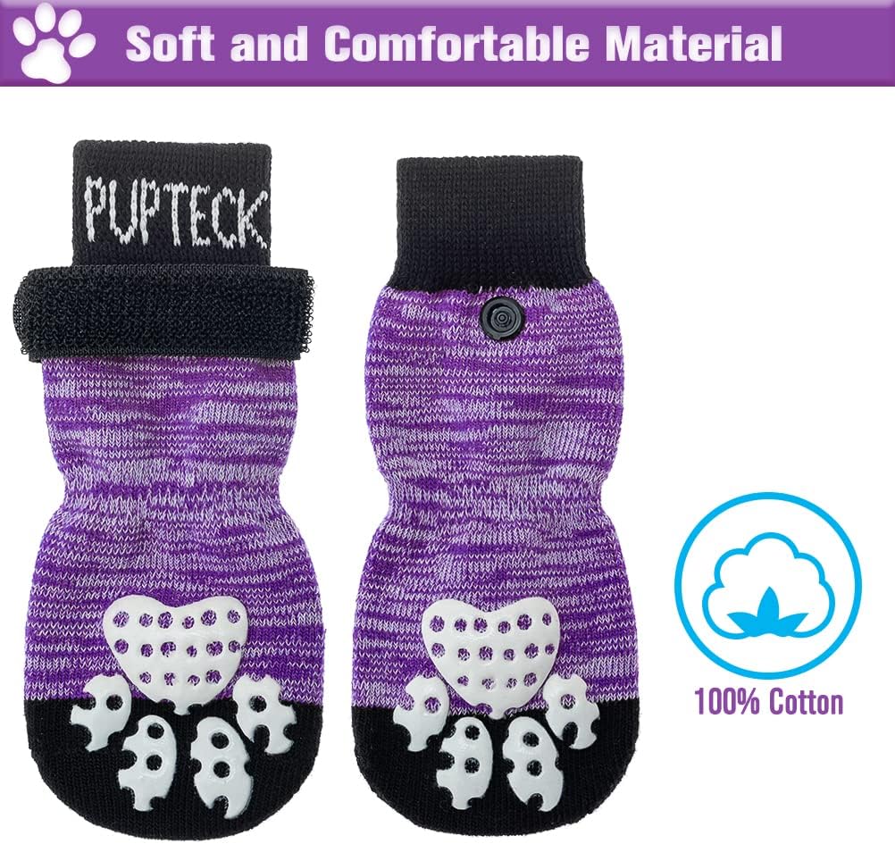 PUPTECK Calcetines antideslizantes para perros con agarres de doble cara para perros pequeños, medianos y grandes, suelos de madera dura que evitan