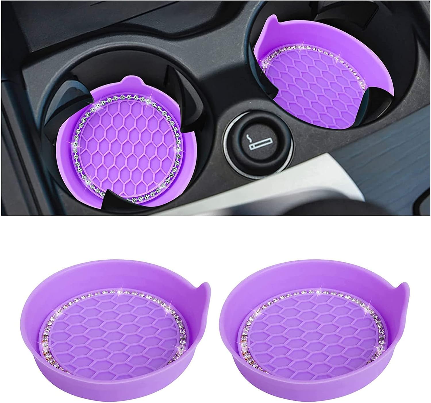 Paquete de 2 posavasos para automóvil, portavasos antideslizantes universales con diamantes de imitación de cristal, para atrapar y contener