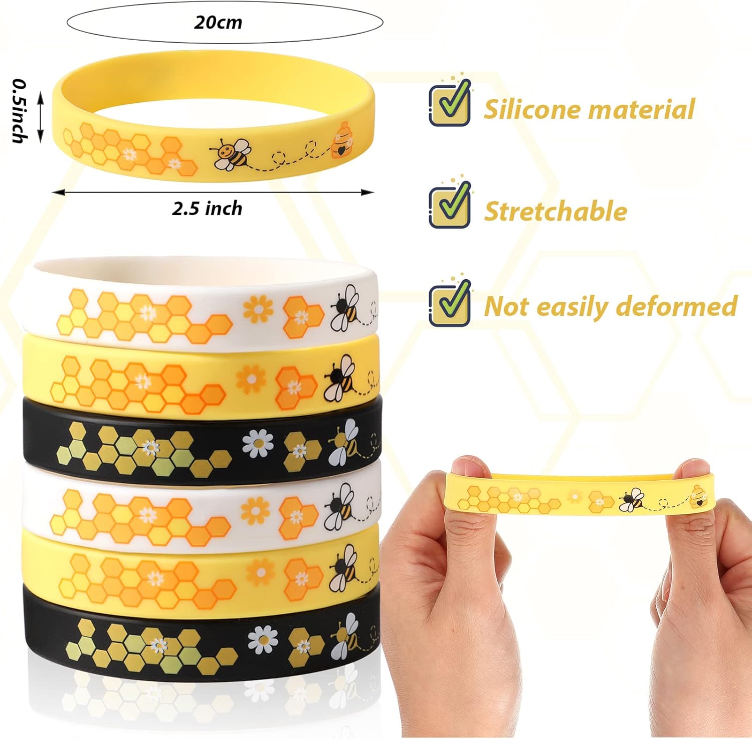 Pulsera de abeja de silicona de abeja, varios colores, recuerdos de fiesta temática de abejas, decoraciones de profesores, decoración de aula,
