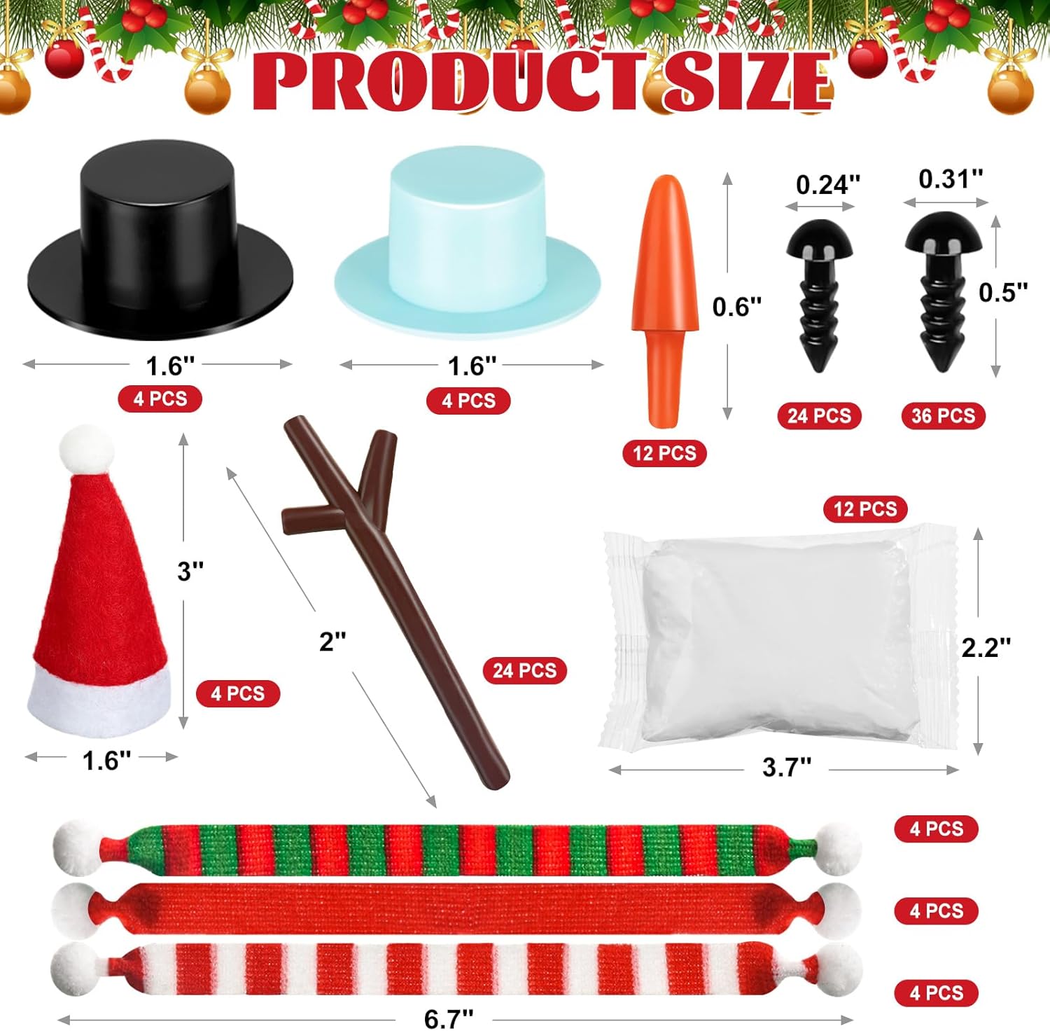 Kit de 12 piezas para construir un muñeco de nieve, manualidades de muñeco de nieve para niños, kit de bricolaje para niños y niñas de 4 a 12 años
