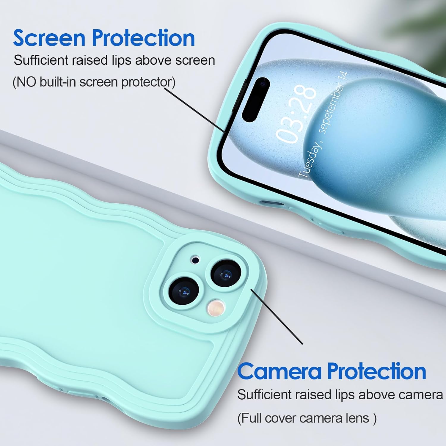 Anuck Funda para iPhone 15, diseño de marco rizado para mujeres y niñas, bonita funda de teléfono estética de color liso, suave, flexible, TPU a