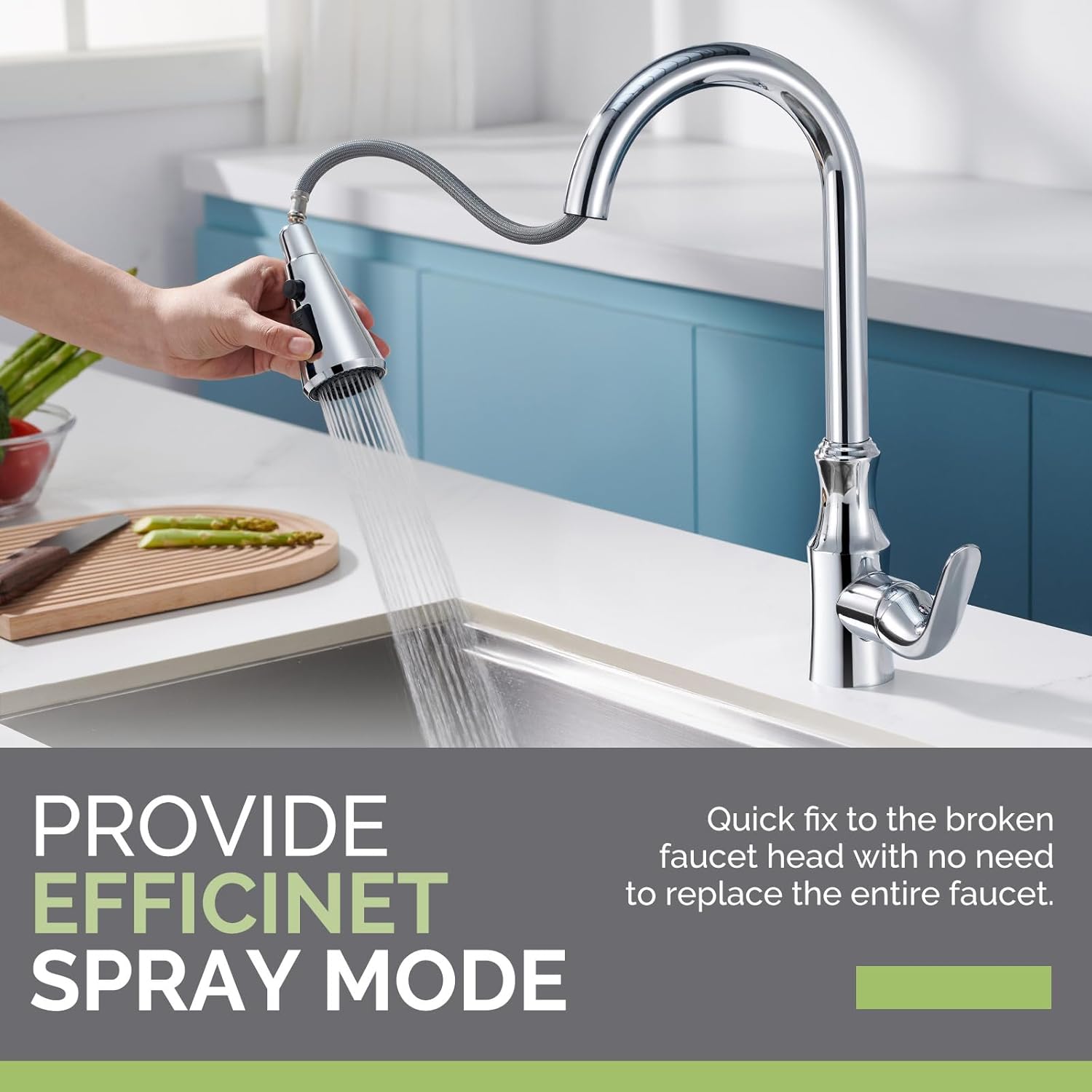 Angle Simple – Cabezal de repuesto para grifo de cocina, cromado, 3 funciones, cabezal de grifo dual Aquablade para fregadero de cocina, cabezal