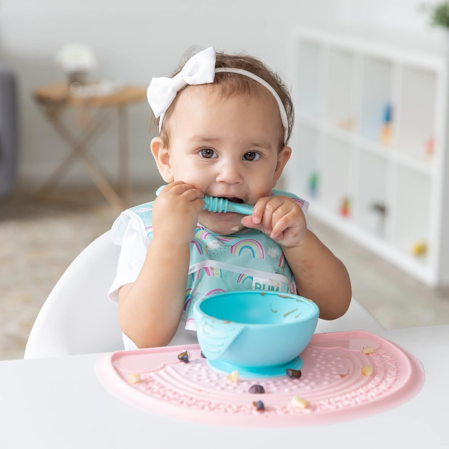 Bumkins Mantel individual sensorial de silicona para bebés, para bebés y niños pequeños, tapete de succión para restaurantes, sillas altas y mesas,