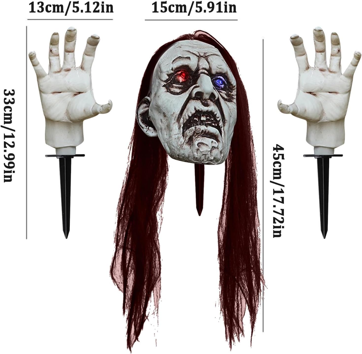 Rvikurc Estacas de zombi aterradoras con luces espeluznantes para Halloween, decoración al aire libre para césped, patio, jardín, patio, decoración