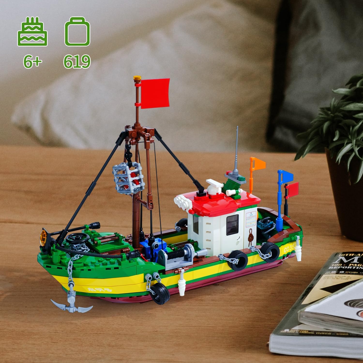 WVINVW Juego de construcción de barcos de pesca, bloques de construcción de pesca de mar, colección de juguetes de decoración, juguetes de barco de