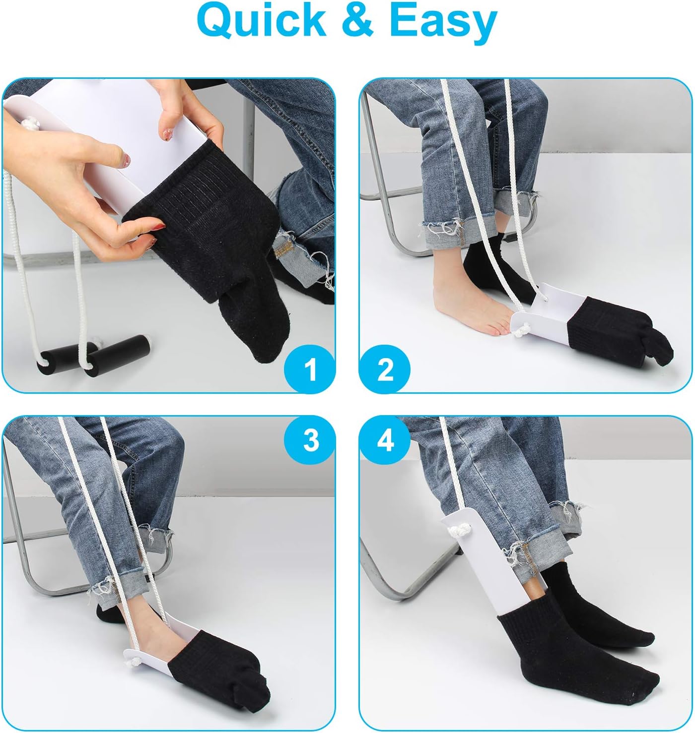 AHIER Kit de ayuda flexible para calcetines con cuerno de zapatos, ayuda para tirar de calcetines fácil de poner y quitar, ayuda para calcetines con