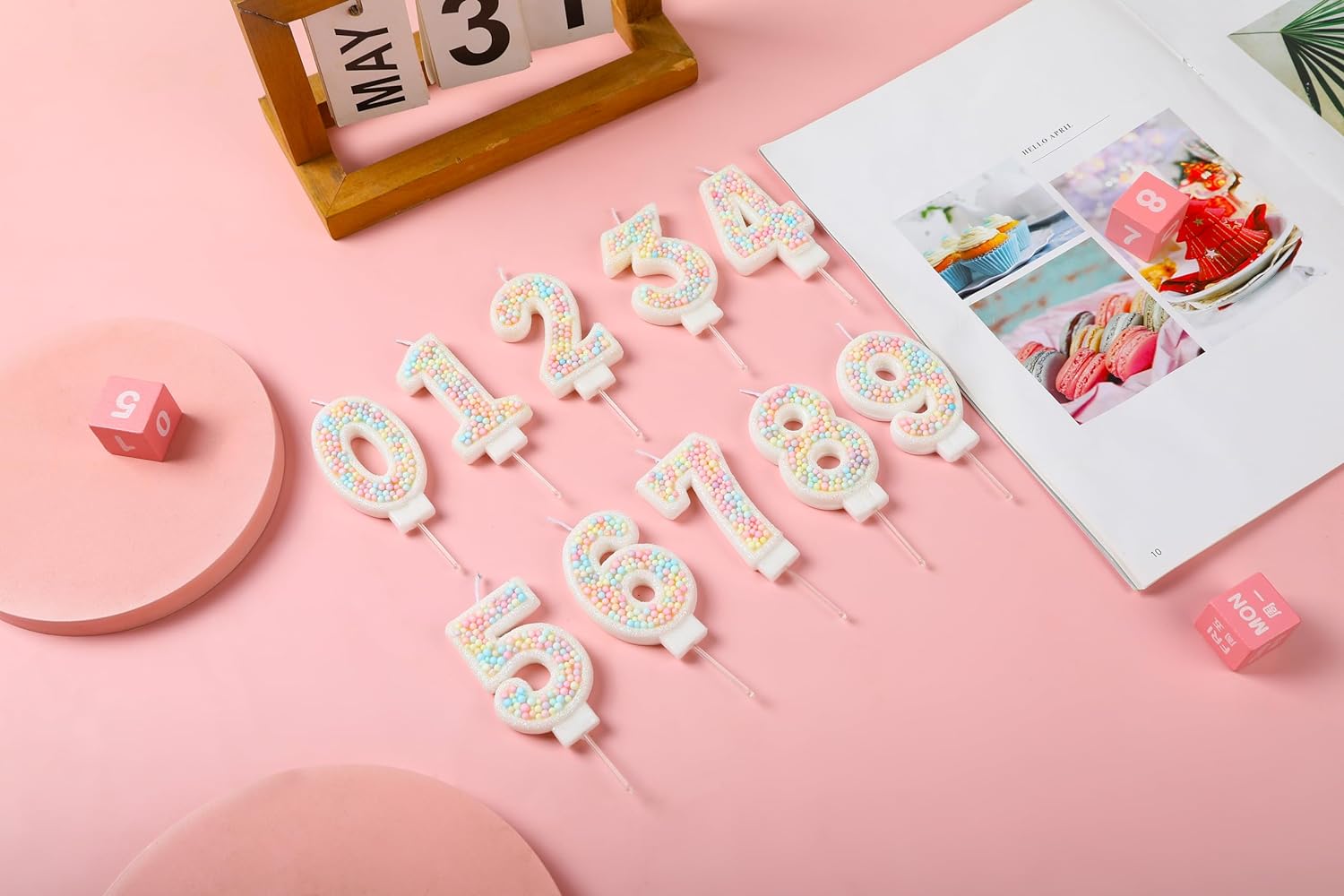 Vela de cumpleaños de 4 velas con purpurina de macarrón para cumpleaños, niña, mujer, dulce tema de cuatro años, cumpleaños, boda, aniversario,