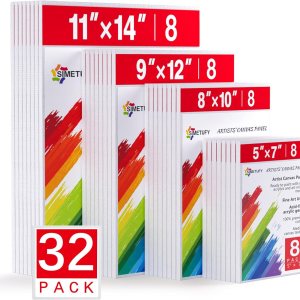 Lienzos para pintar, paquete de 32 paneles de lienzo de pintura artística, tableros de 5 x 7, 8 x 10, 9 x 12, 11 x 14 pulgadas, 100% algodón, lienzo Lienzos para pintar, paquete de 32 paneles de lienzo de pintura artística, tableros de 5 x 7, 8 x 10, 9 x 12, 11 x 14 pulgadas, 100% algodón, lienzo