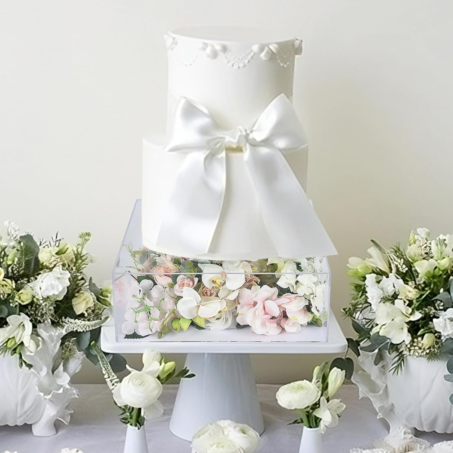 2 soportes de acrílico transparente para tartas con luces LED, soporte para tartas, estante para tartas, estante cuadrado para tartas, para bodas,