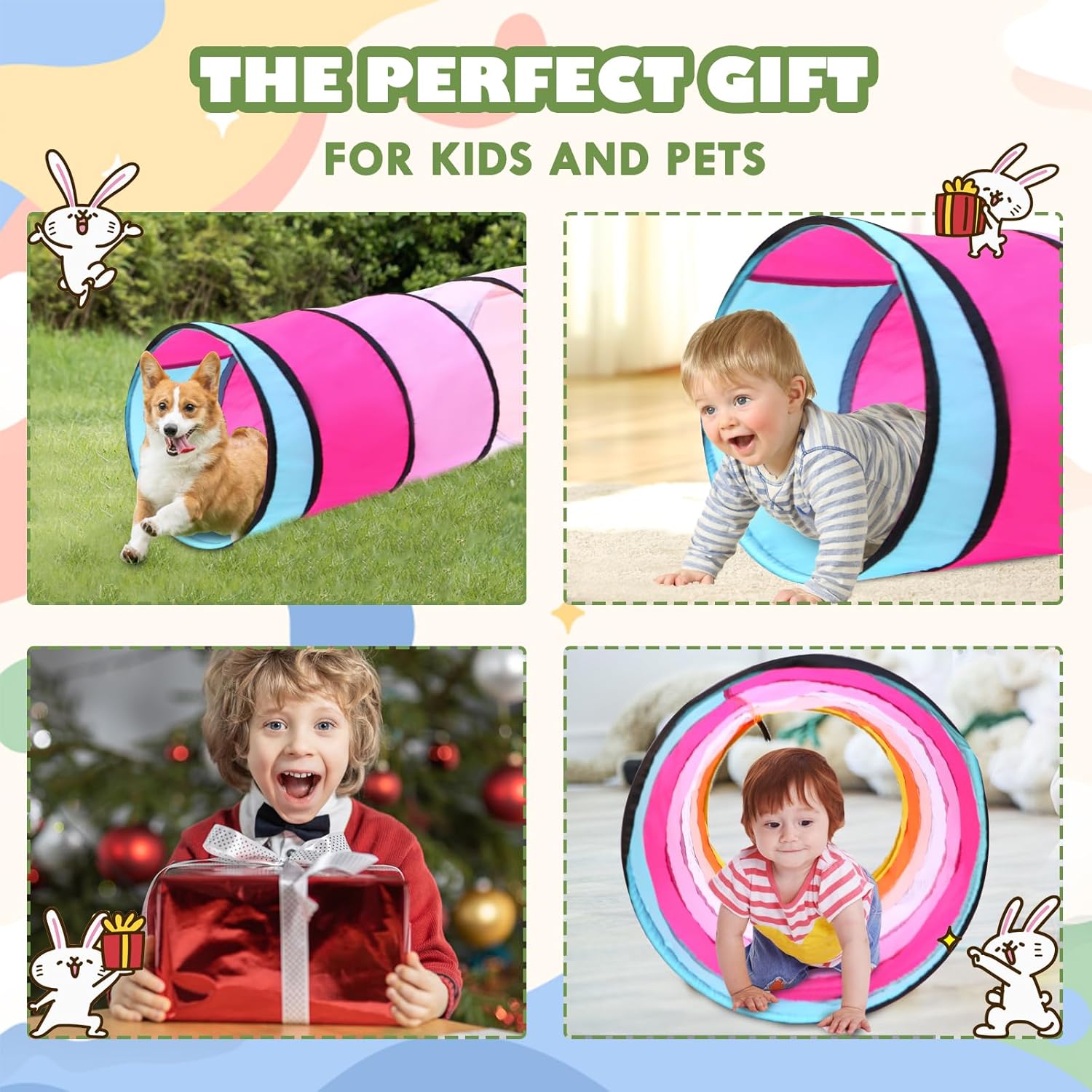 Túnel de juego para niños pequeños de 1 a 3 y 6 pies, juguetes de túnel de gateo para bebés en interiores y exteriores, juguetes para niños pequeños