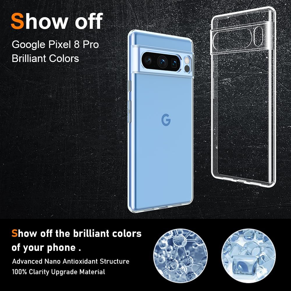 bokoo Funda transparente para Google Pixel 8 Pro. Fundas protectoras de silicona TPU de plástico transparente para Google Pixel 8 Pro agarre delgado