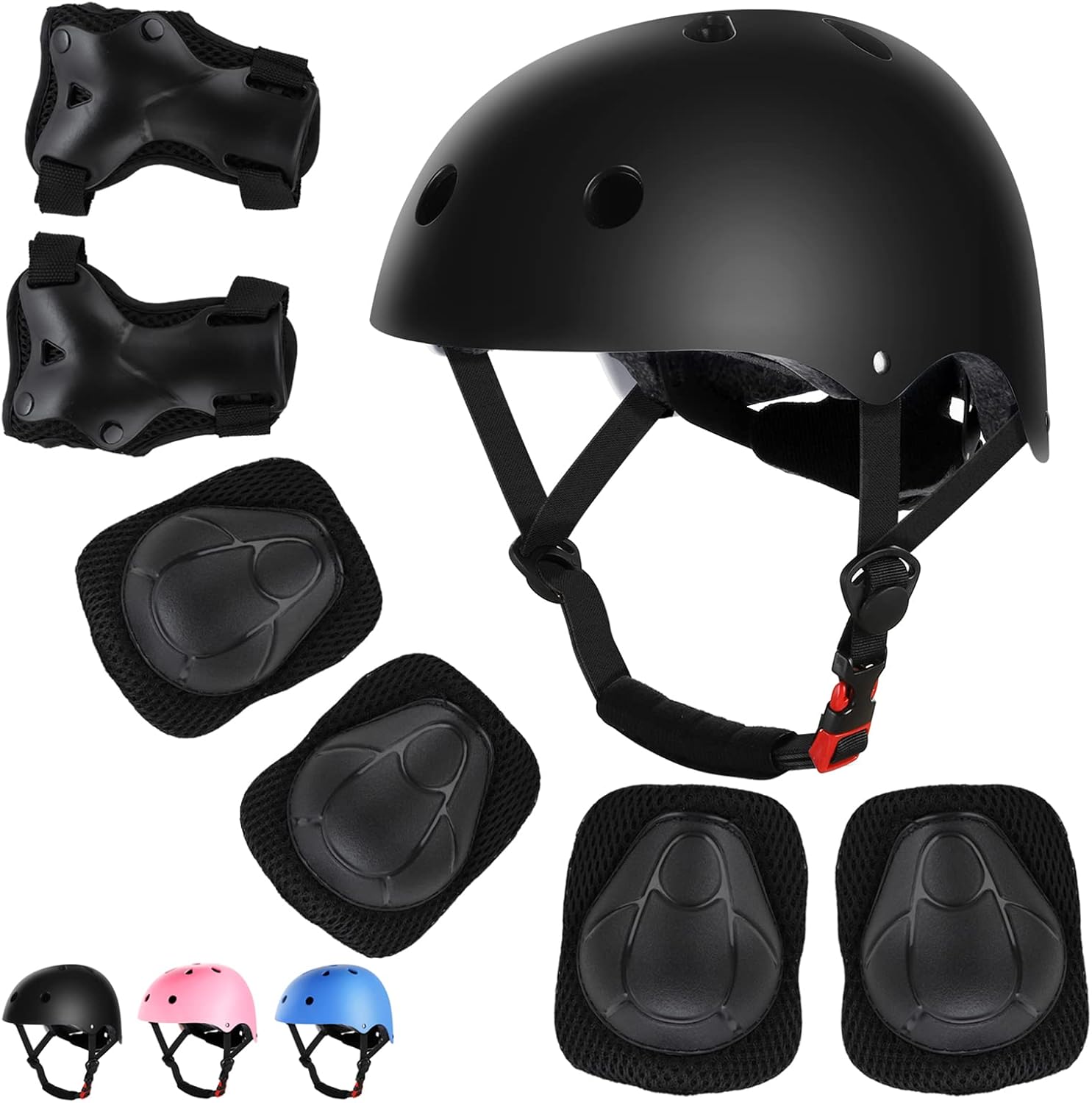 Juego de casco de bicicleta para niños, rodilleras, juego de almohadillas para casco, juego de equipo de protección ajustable para niñas y niños de