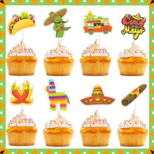 Hying 40 adornos para cupcakes de fiesta mexicana para niñas y niños, cactus y cigarros, sombreros para cupcakes para fiestas temáticas, decoración Hying 40 adornos para cupcakes de fiesta mexicana para niñas y niños, cactus y cigarros, sombreros para cupcakes para fiestas temáticas, decoración
