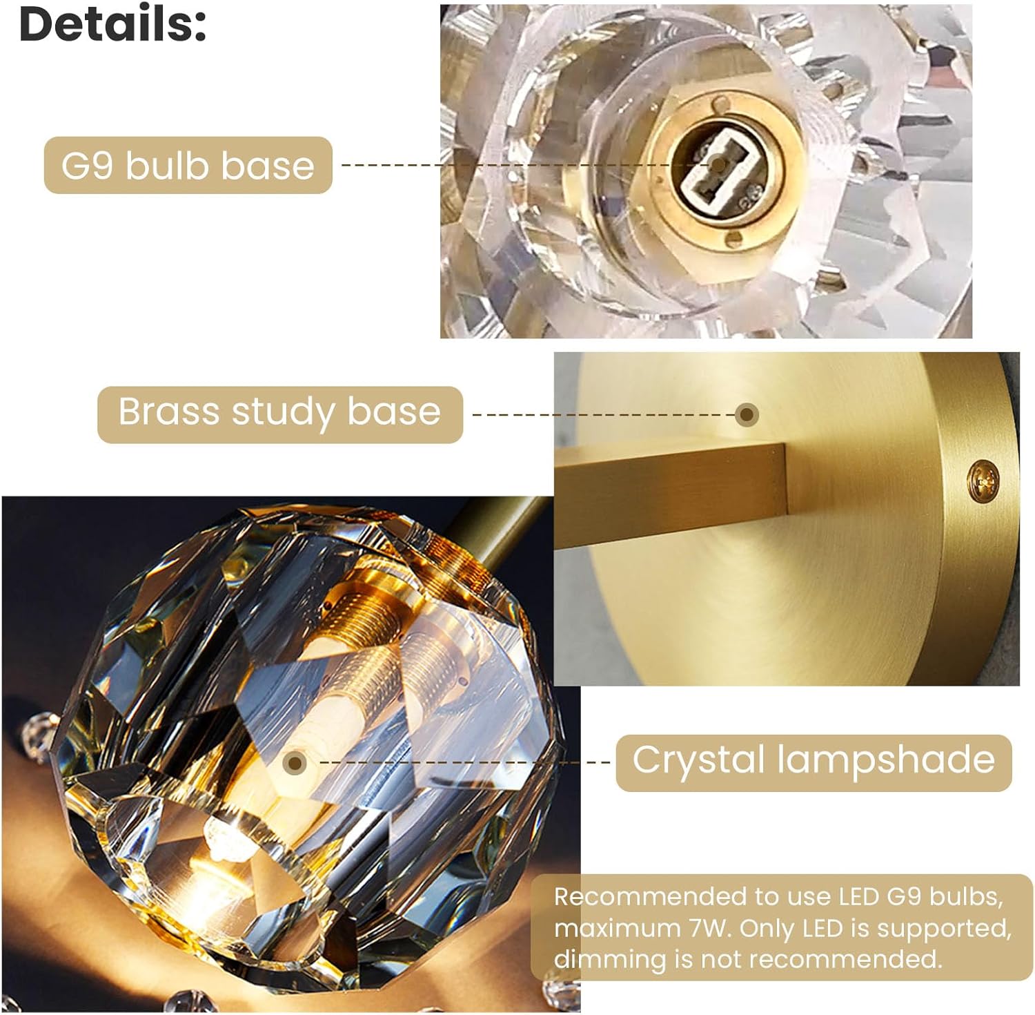 CROSSIO Modern Crystal Wall Sconce Long Strip Brass Wall Mounted Light for Living Room Bedroom Hallway