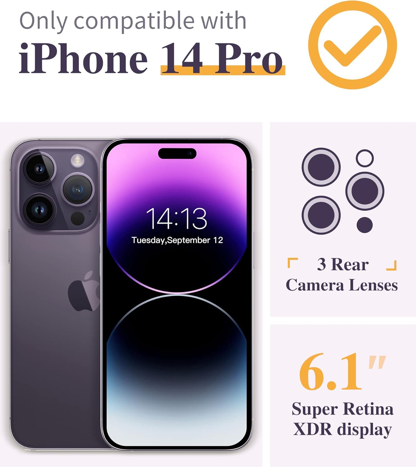 GVIEWIN Funda para iPhone 14 Pro con protector de pantalla y protector de lente de cámara, diseño floral, delgado, a prueba de golpes, de
