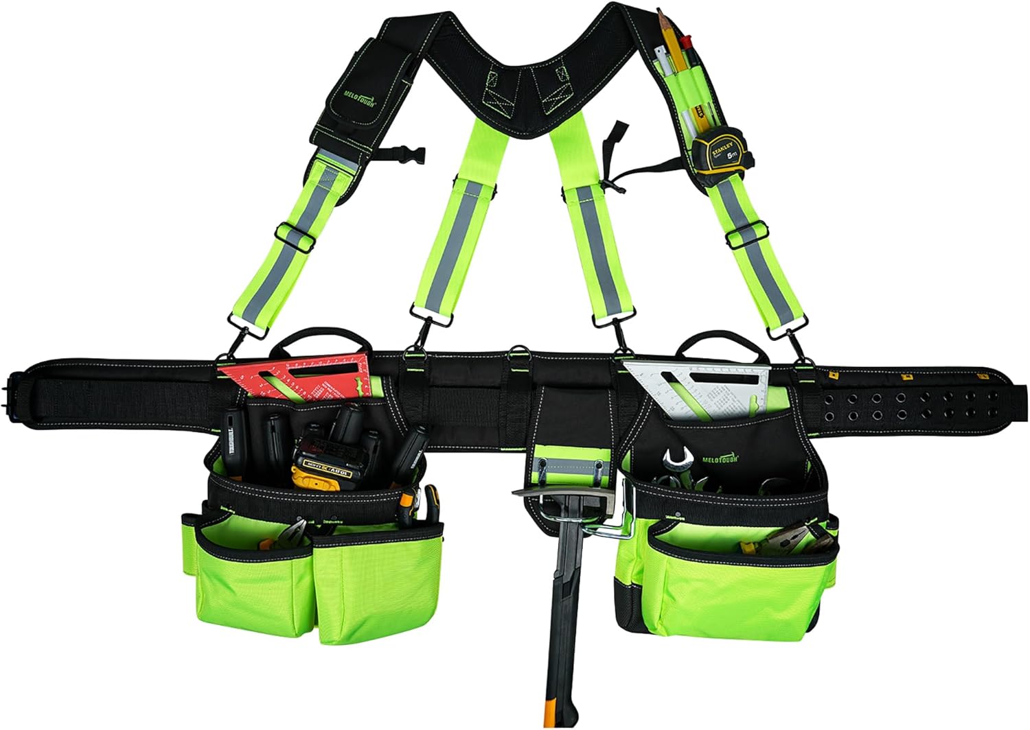 MELOTOUGH Cinturón de seguridad reflectante con tirantes, bolsa de herramientas de alta visibilidad, tirantes para construcción de cinturón de