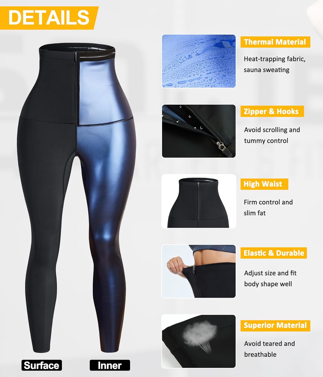 SCARBORO Leggings de sauna para mujer, pantalones de sudor, entrenamiento de cintura alta, compresión adelgazante, pesas térmicas, traje de sauna,