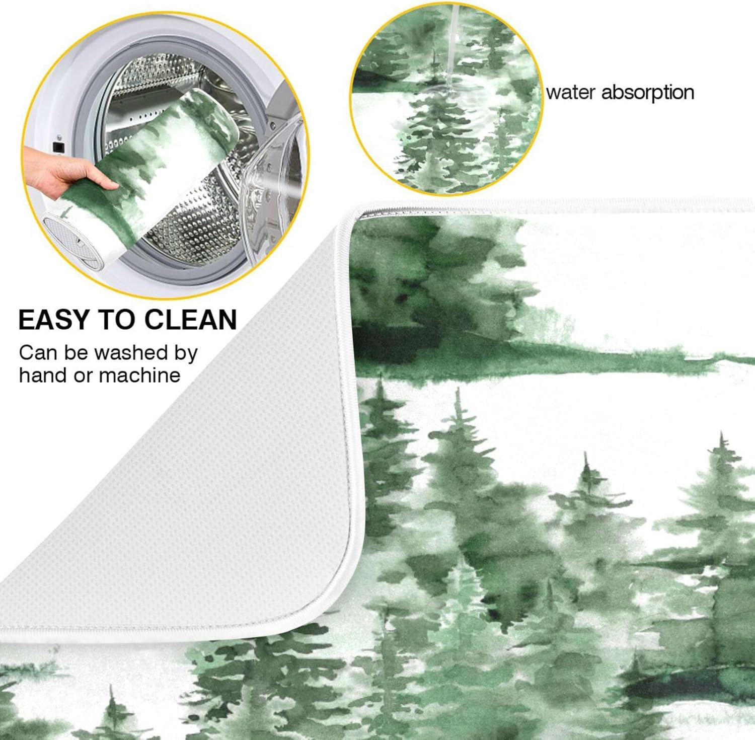 Winter Green Dish Drying Mat Washnable Absorbent Kitchen Countertop Mat Drying Matts For Dishes Tapete Para Cocina 16” x 18”