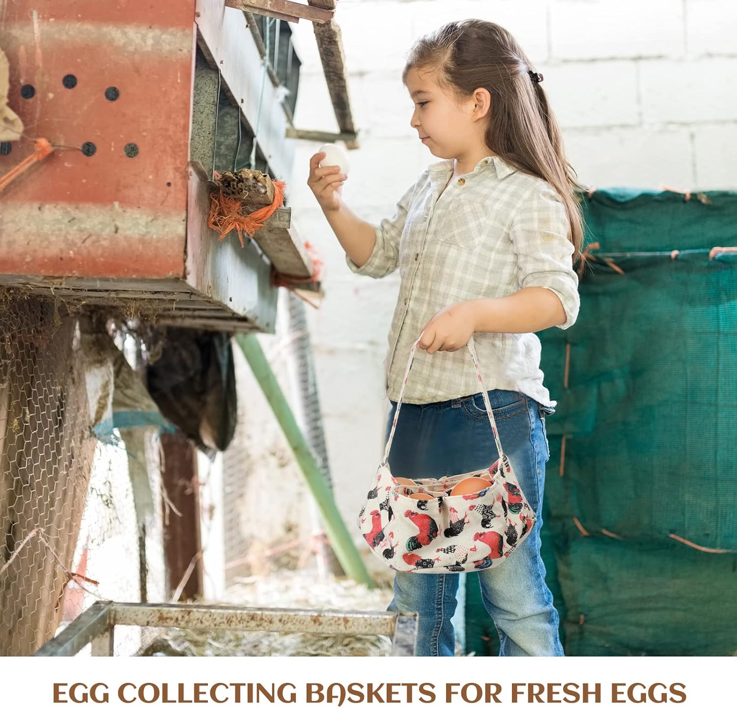 2 bolsas de huevos, cesta para huevos, cesta para recolección de huevos, cesta de recolección de huevos con 7 bolsas para granja, pollo, gallina,