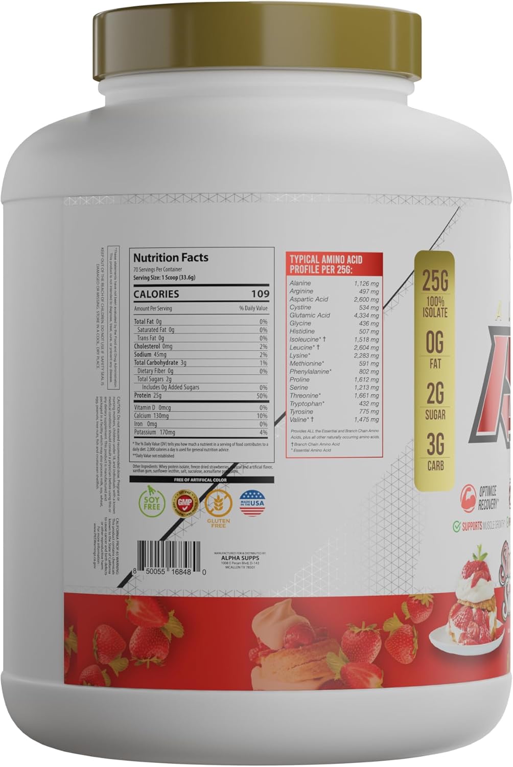 Alpha Supps ISO – Polvo aislado de proteína de suero de leche 100% bajo en carbohidratos, 0.88 onzas por porción, ayuda a apoyar el crecimiento