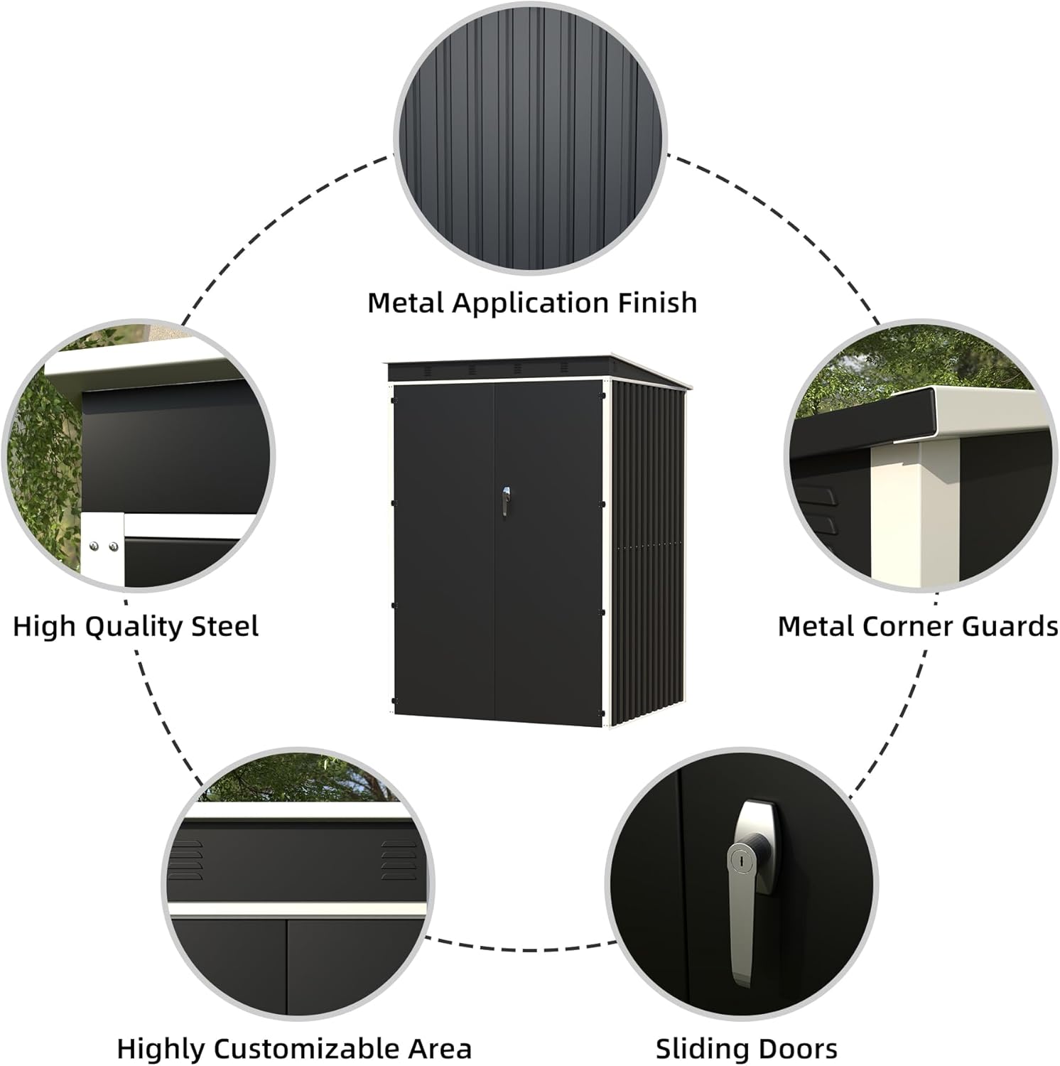 Aobabo Cobertizo de almacenamiento de metal para exteriores, cobertizo de herramientas de acero de 4 x 4 pies con puerta y cerradura, cobertizos de