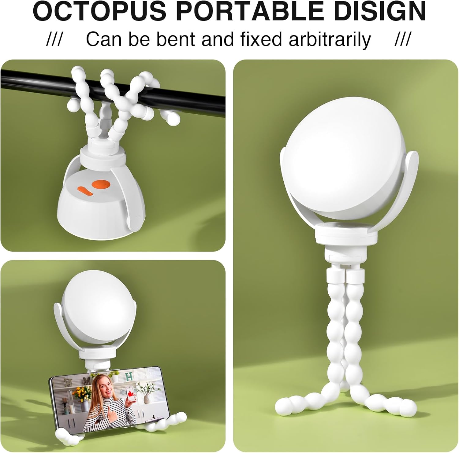 Linterna de camping portátil recargable, trípode flexible con clip en luces de campamento con IP65 impermeable para tienda de campaña, linterna