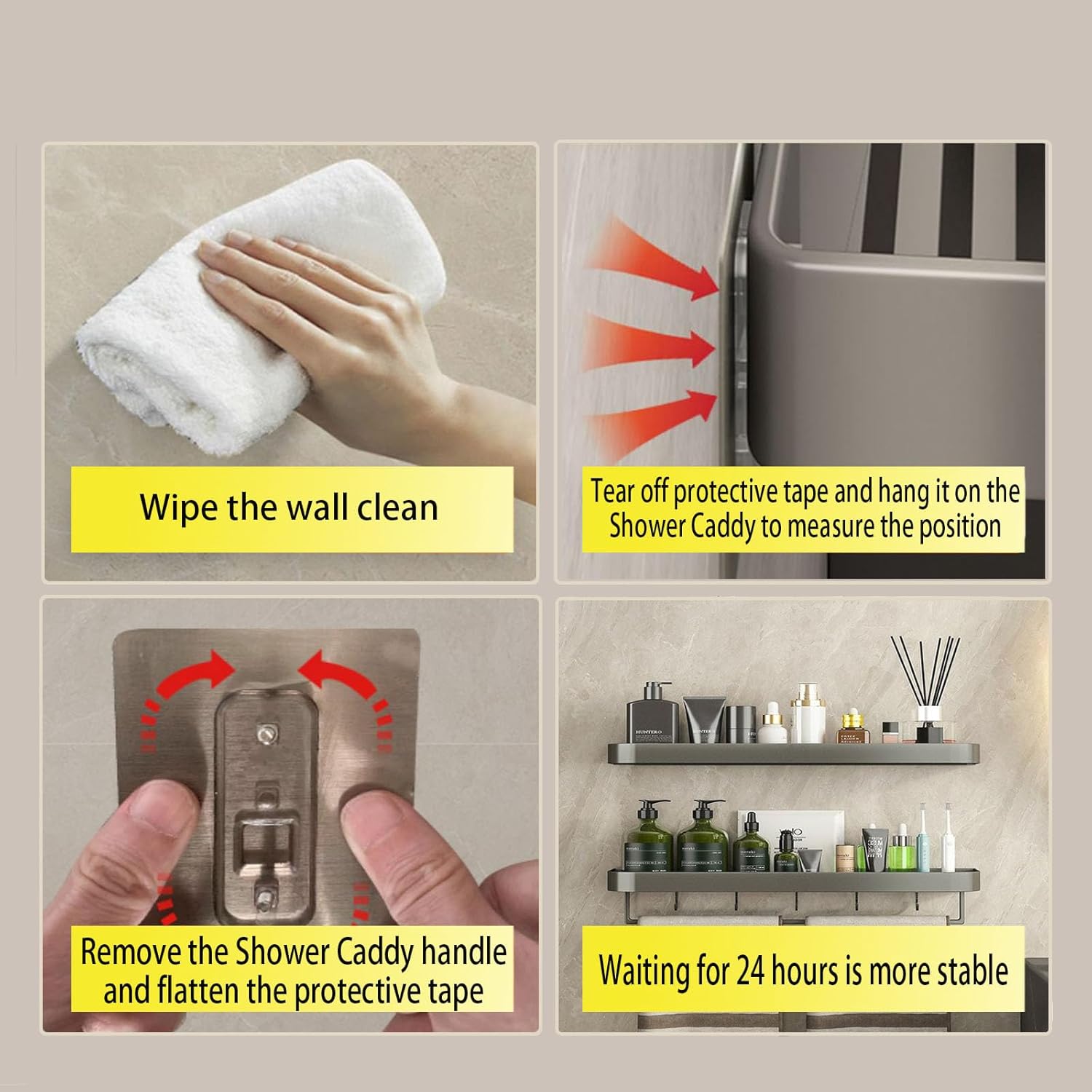 Paquete de 3 estantes de ducha autoadhesivos con soporte para jabón, organizadores de baño, fácil instalación, superficies lisas, construcción de