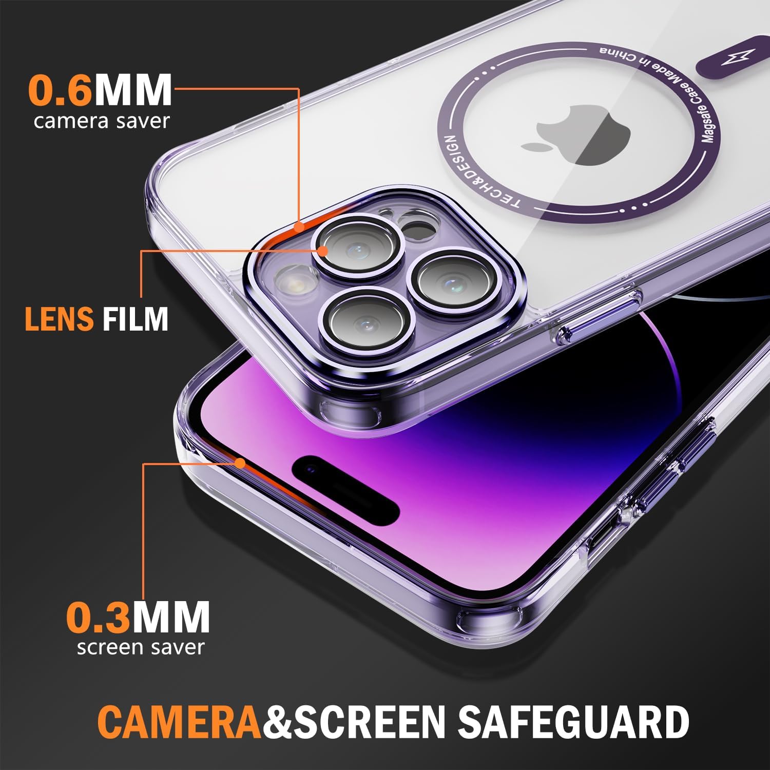 Funda para iPhone 15 Pro con protector de pantalla compatible con MagSafe Diseño transparente magnético Anti amarillamiento Antideslizante Bonita
