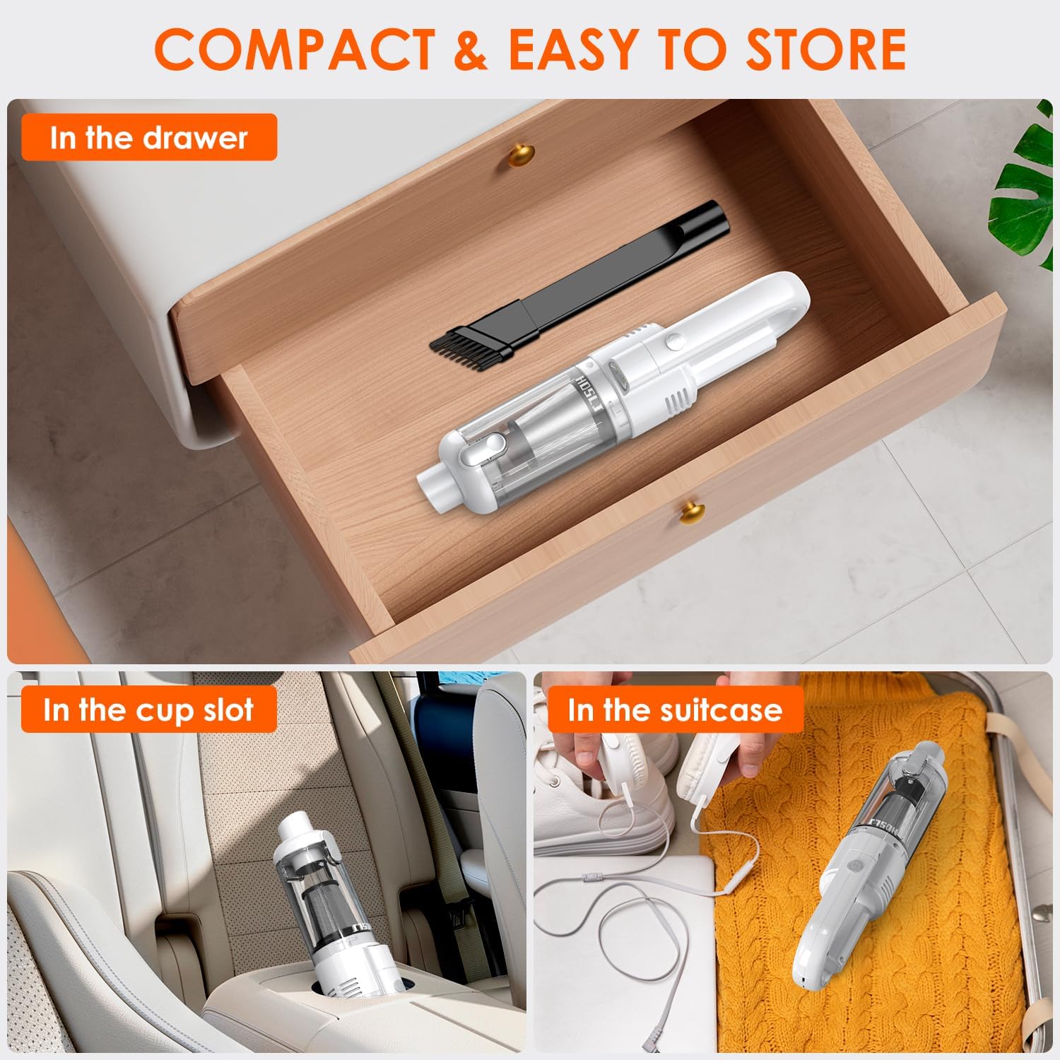 Aspirador de mano inalámbrico para automóvil, 12000 PA, potente aspirador de mano con luz LED, mini aspiradora portátil de mano recargable para