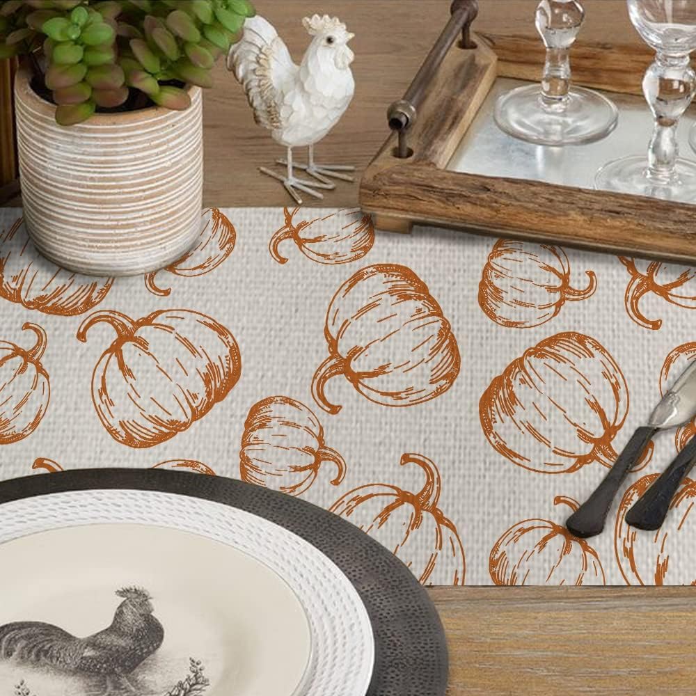 ARKENY Camino de mesa de Acción de Gracias de 13 x 120 pulgadas, naranja Hello Pumpkin, arpillera de temporada para interiores y otoño, camino de