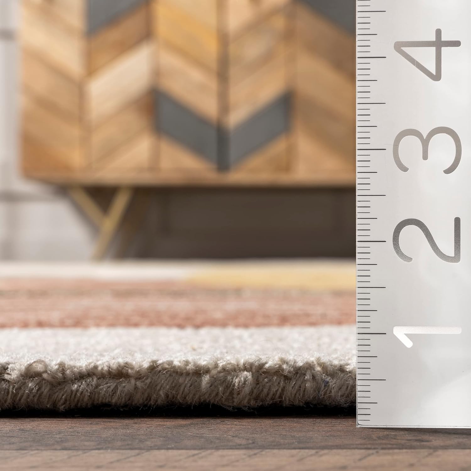 nuLOOM Susie – Alfombra geométrica de lana a rayas, 4 x 6, marfil
