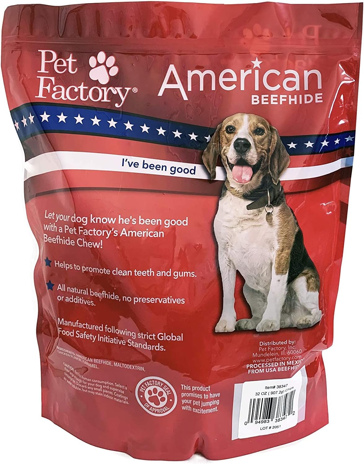 Pet Factory American Beefhide Chips – Golosinas masticables para perros, sabor a pollo, 32 onzas